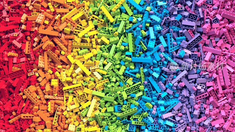 彩虹积木玩具背景。三维渲染