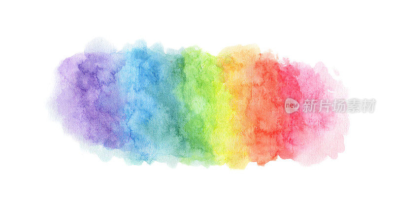 五彩缤纷的彩虹水彩纹理。孤立在白色背景上。