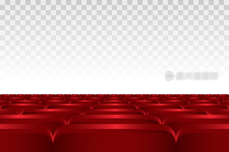 一排排的红色电影院或剧院座位。红色椅子或椅子在电影矢量插图