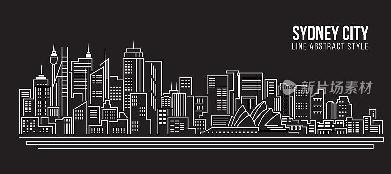 城市景观建筑线条艺术矢量插图设计-悉尼城市