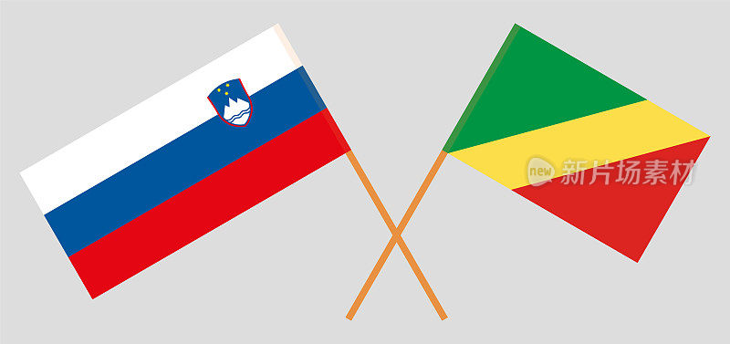 斯洛文尼亚和刚果共和国国旗交叉。官方色彩。正确的比例