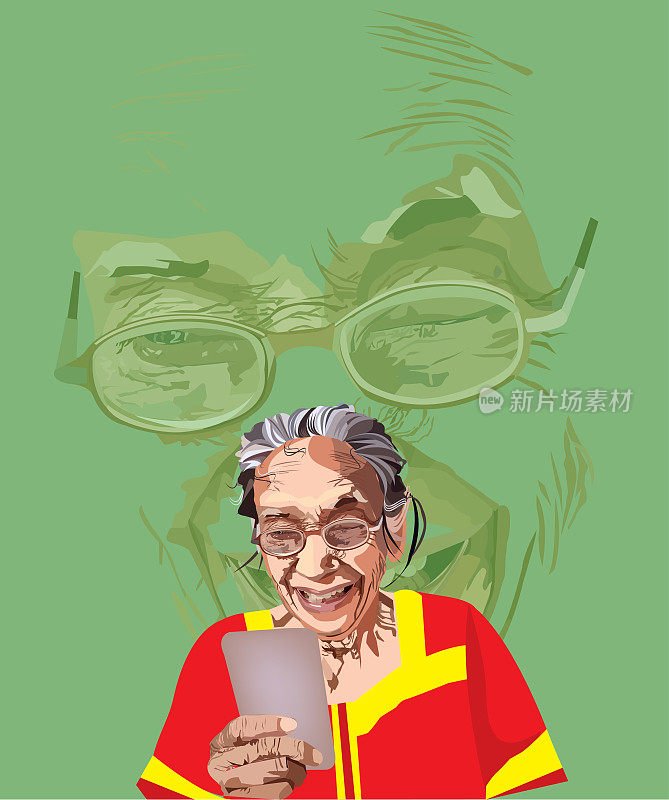 一位老妇人喜欢用手机和家人聊天