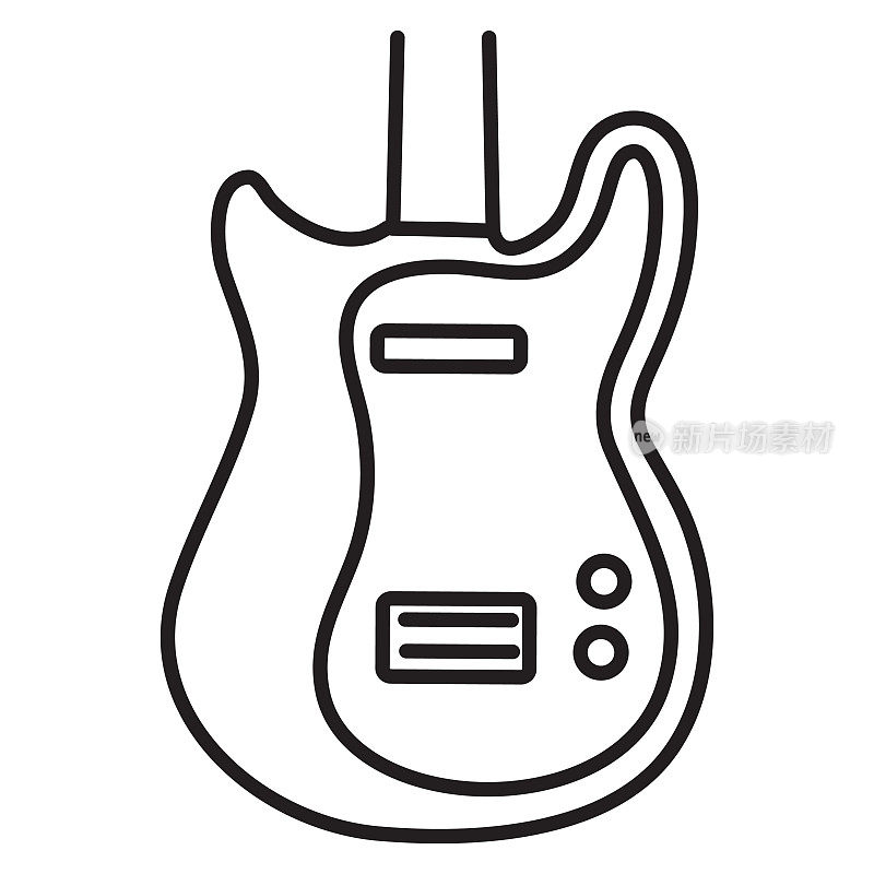 音乐商店乐器电吉他细线图标上的白色背景-可编辑的笔画
