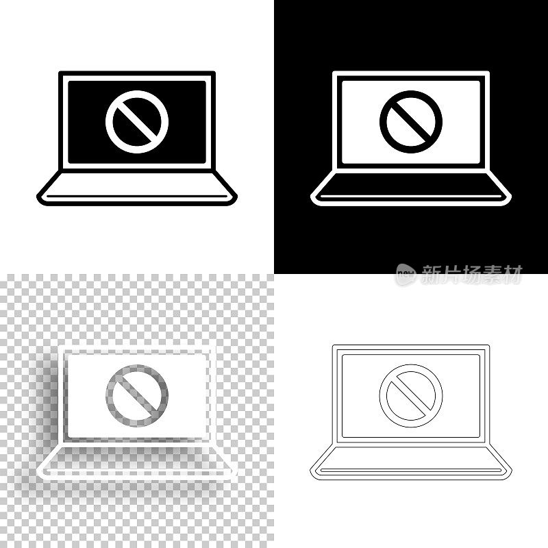 没有符号的笔记本电脑。图标设计。空白，白色和黑色背景-线图标