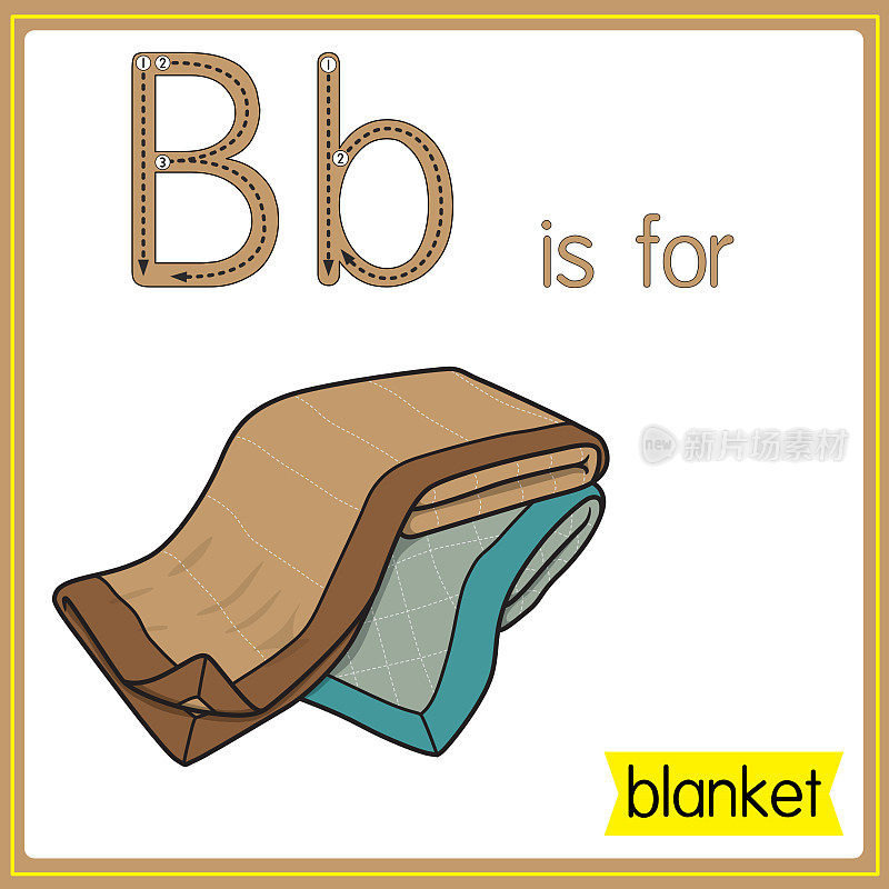 矢量插图学习字母为儿童与卡通形象。字母B代表毯子。