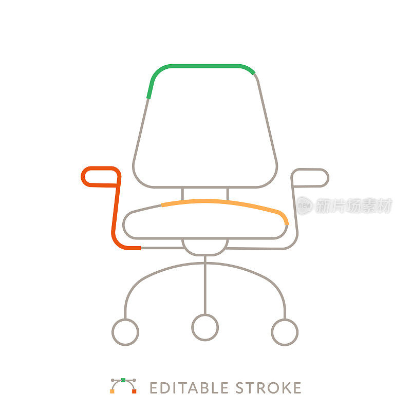 办公室扶手椅多色线图标与可编辑的Stroke