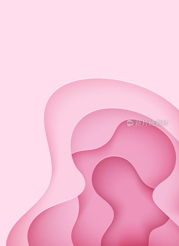 剪纸背景与波浪和洞。粉色3d抽象背景与平滑的波浪层。女性乳腺癌概念。创意海报模板在玫瑰色。女性矢量卡插图