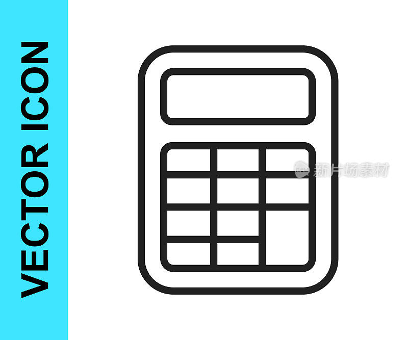 黑线计算器图标孤立在白色背景。会计的象征。商业计算数学教育和金融。向量
