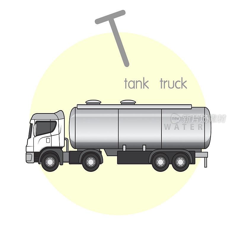 向量插图坦克卡车与字母字母T大写或大写字母为儿童学习实践ABC