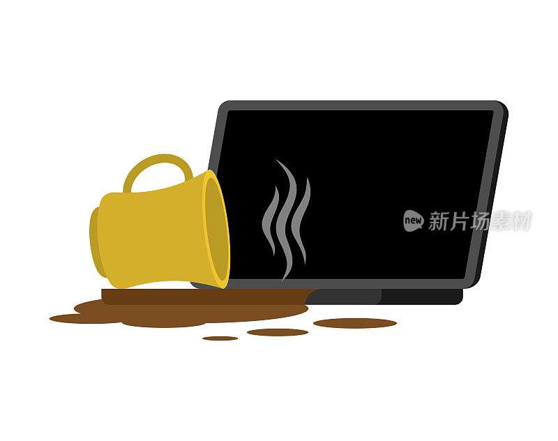 咖啡洒了笔记本电脑。把茶洒在键盘上。被宠坏的电脑