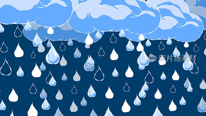 手绘的雨天插图-云和大雨滴。