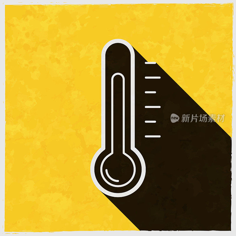 温度计。图标与长阴影的纹理黄色背景