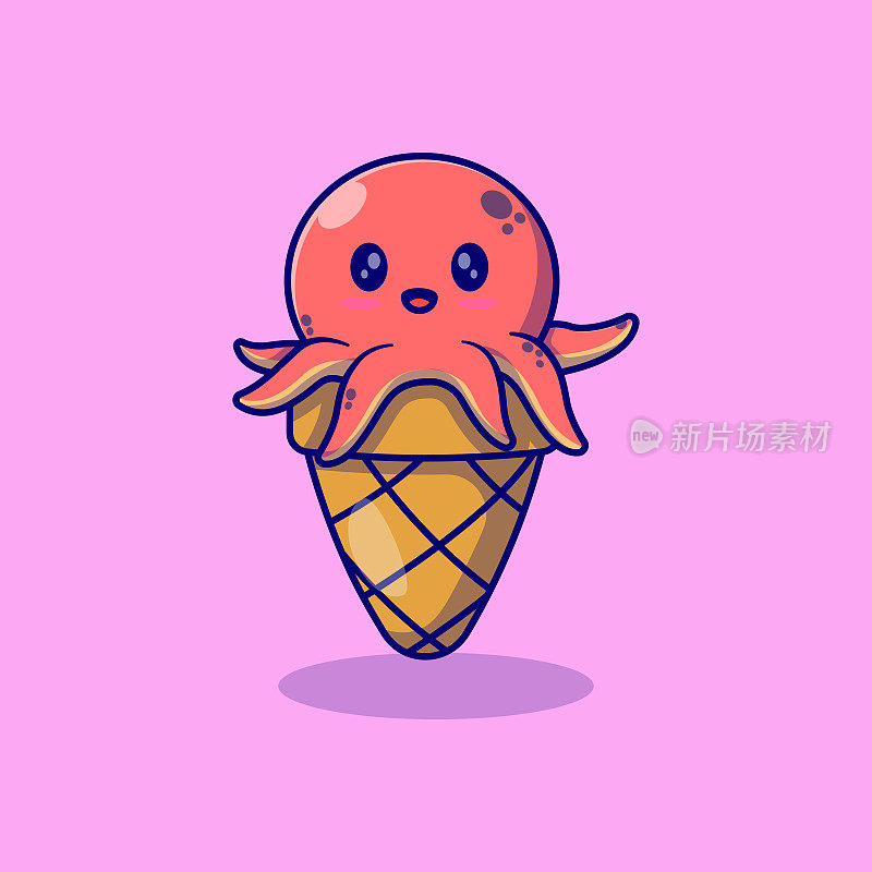 可爱的小章鱼矢量插图设计在一个冰淇淋蛋筒