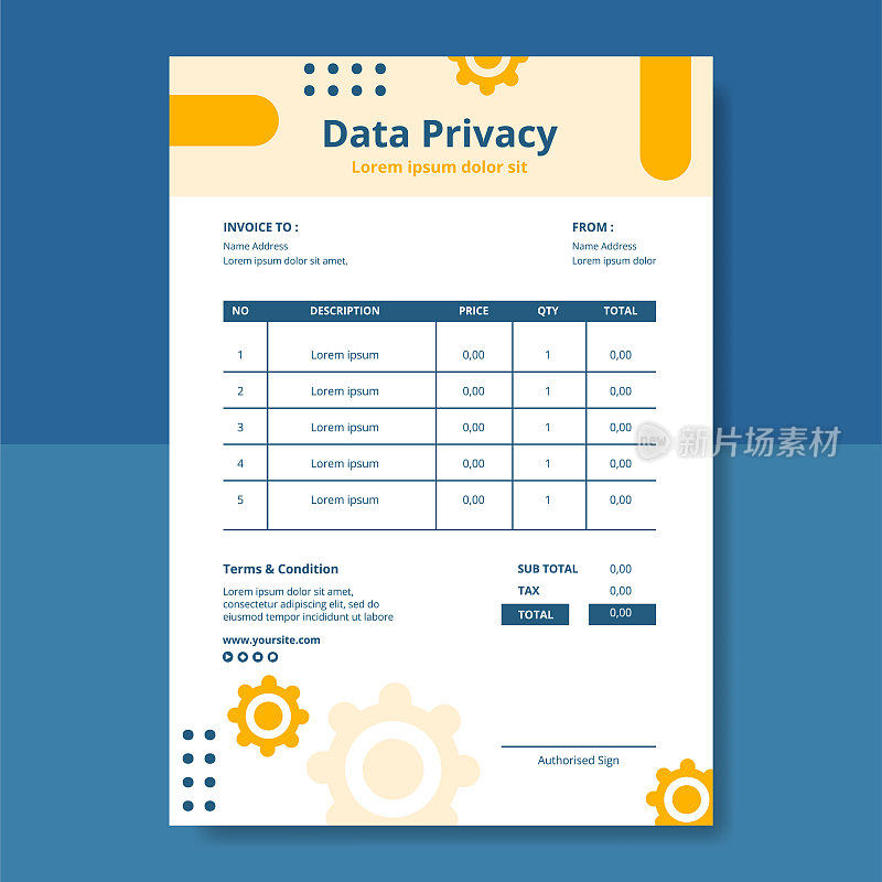 数据隐私发票模板平面卡通背景矢量插图