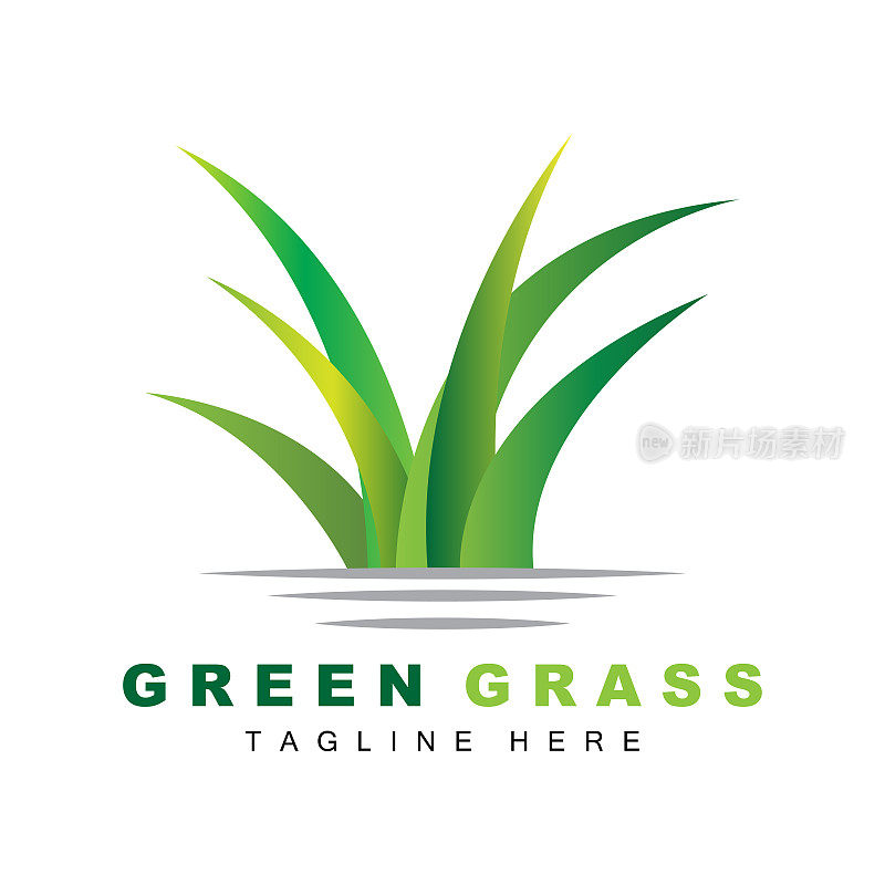采购产品绿草标志设计，农场景观插图，自然风景向量