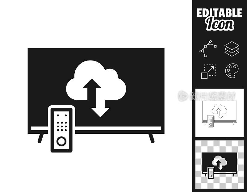 云下载和上传与电视。图标设计。轻松地编辑