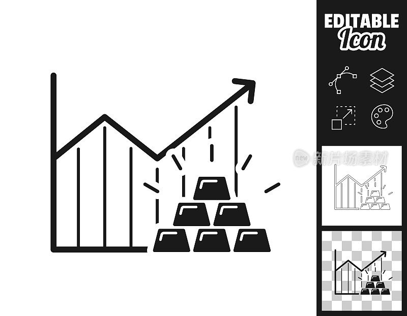 黄金价格上涨图表。图标设计。轻松地编辑