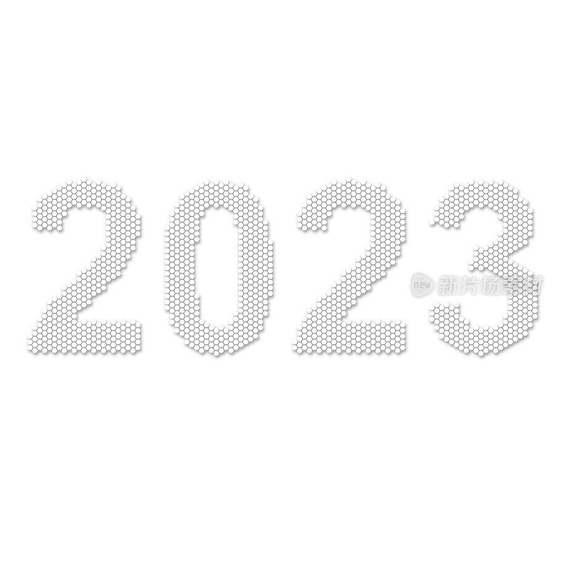 六边形图案形成2023年。与阴影。