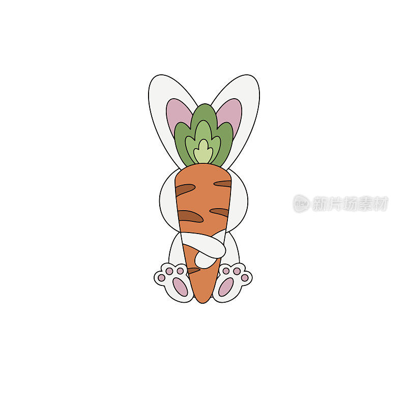 2023年兔年。可爱的兔子和胡萝卜。中国新年的象征。矢量插图孤立在白色背景上。
