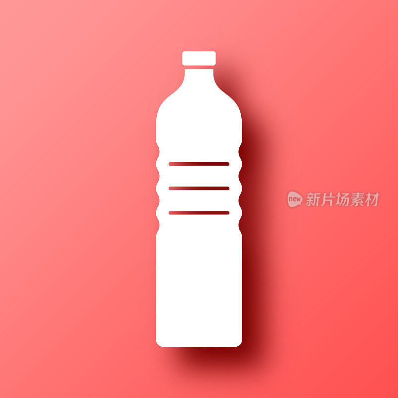 一瓶水。图标在红色背景与阴影
