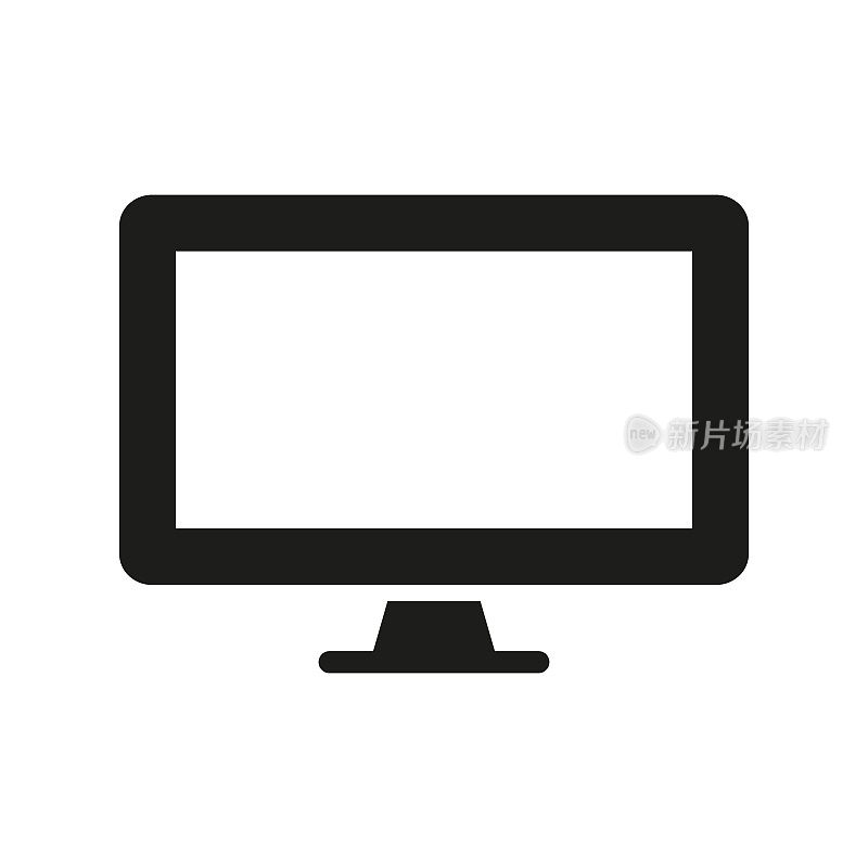 监视器屏幕标志。电脑显示器剪影图标。PC宽屏桌面象形文字。数字液晶电视技术符号。孤立矢量图