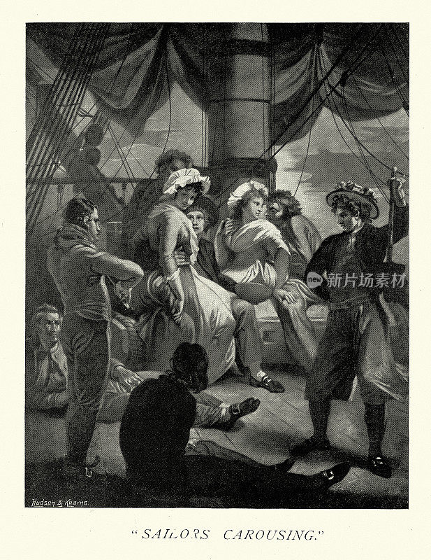 皇家海军水手在港口狂欢，甲板上的女人，18世纪