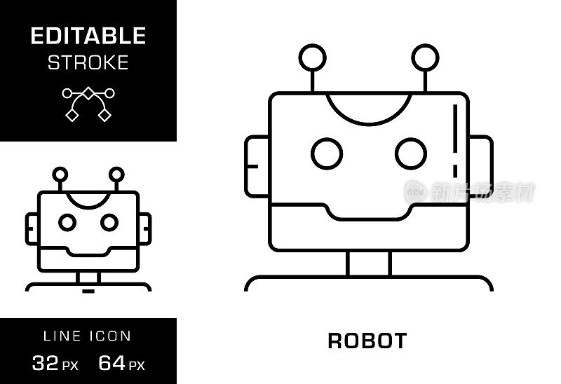 机器人可编辑笔画线图标设计