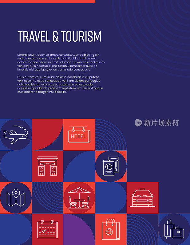 旅行和旅游相关设计与线图标。简单的轮廓符号图标。