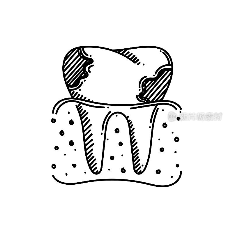 牙冠线图标，草图设计，像素完美，可编辑的笔画，牙医。