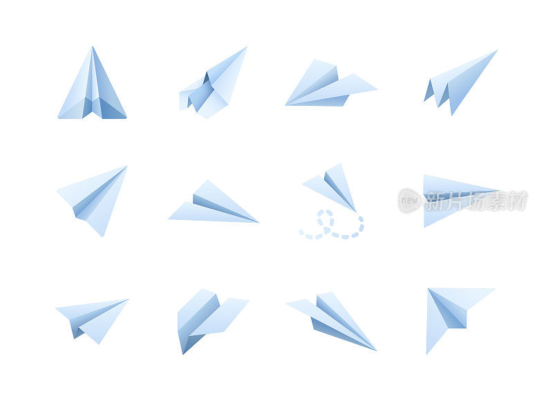 纸飞机平面渐变图标集