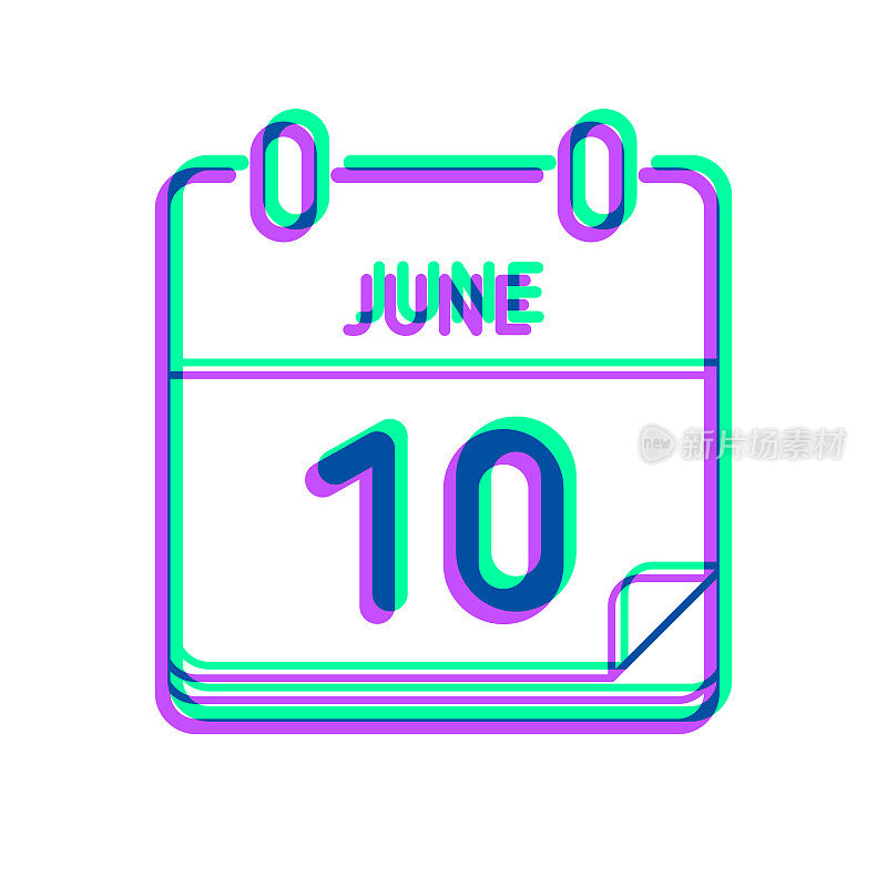 6月10日。图标与两种颜色叠加在白色背景上