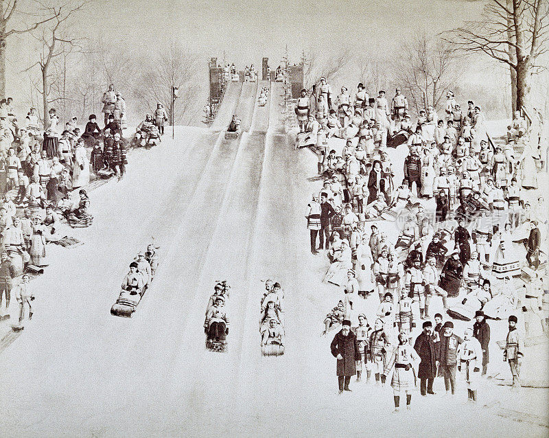 蒙特利尔，在蒙特皇家公园的雪橇比赛，1885年