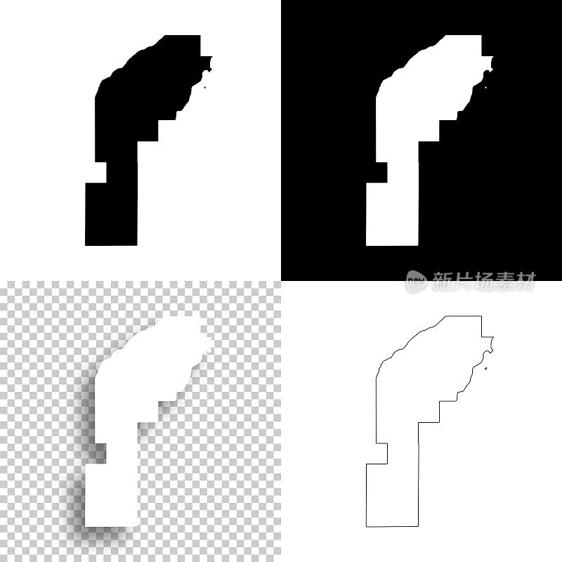 霍顿县，密歇根。设计地图。空白，白色和黑色背景