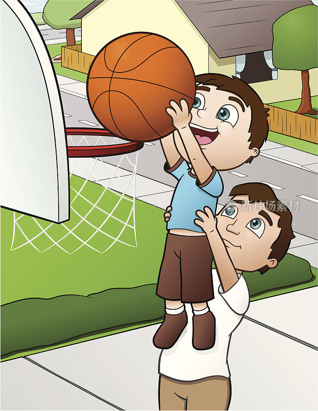 父亲和儿子篮球-向量插图