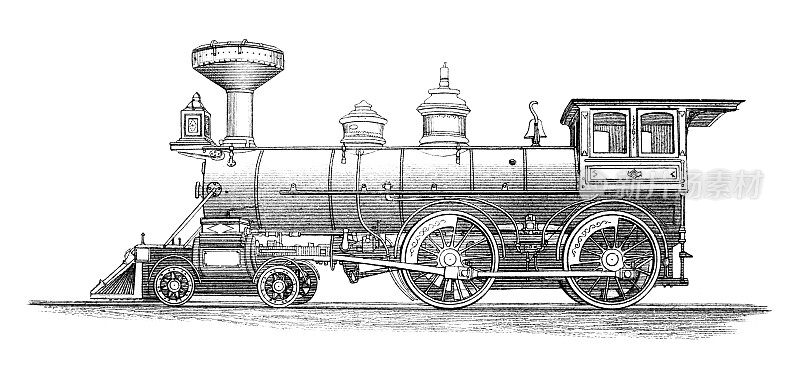 19世纪的蒸汽机火车雕刻