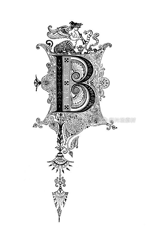描绘字母B的新古典主义罗马式设计
