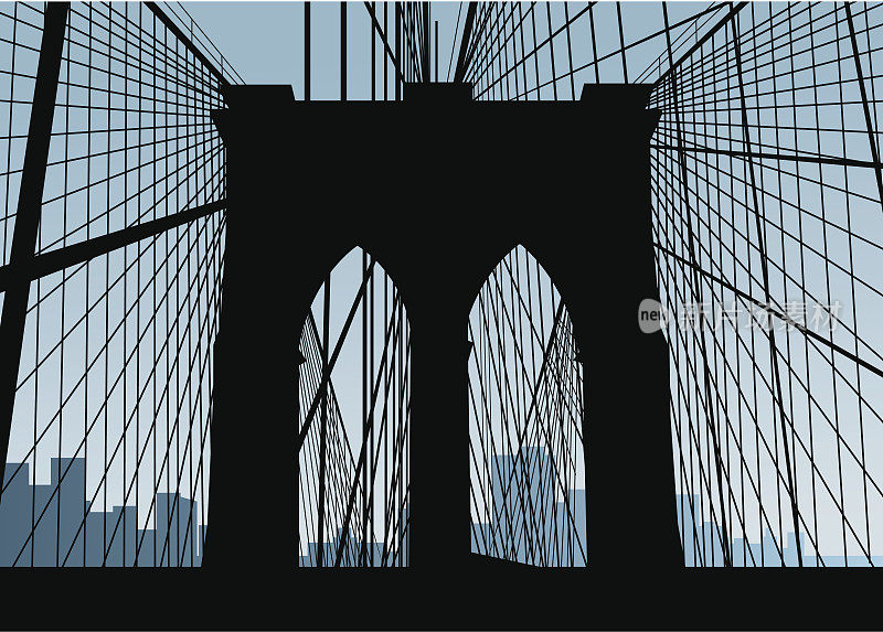 布鲁克林大桥的剪影