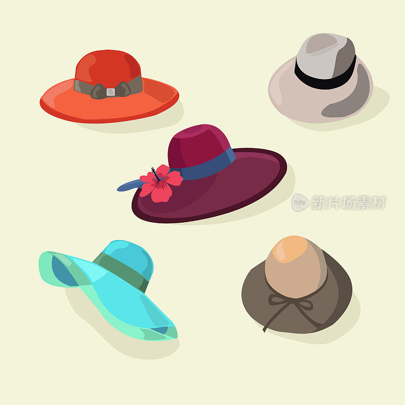 帽子设置时尚的男人和女人的风格配件
