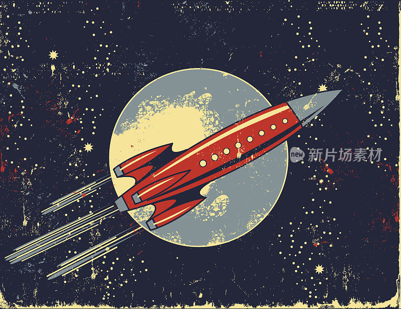外太空的复古火箭卡通