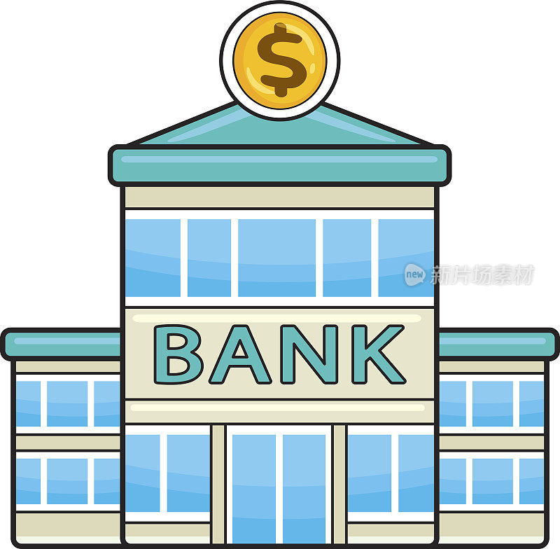银行大楼与美元符号向量图标。