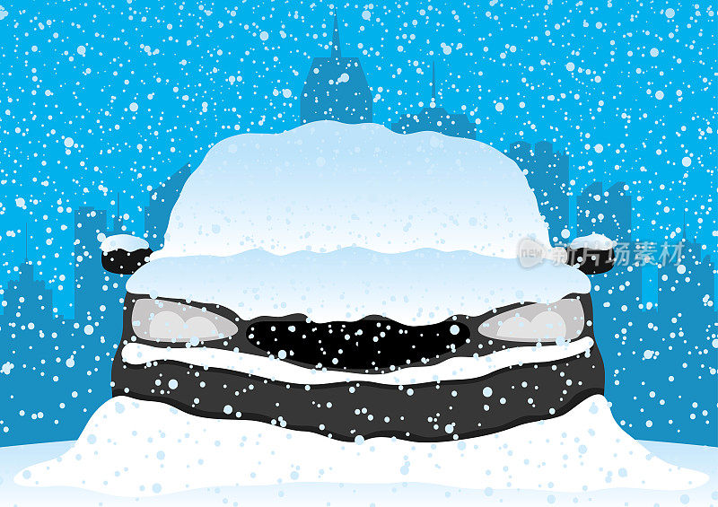 车在雪下。