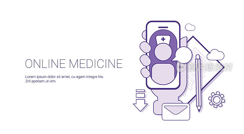 在线医学医疗应用医生咨询技术概念横幅与复制空间细线