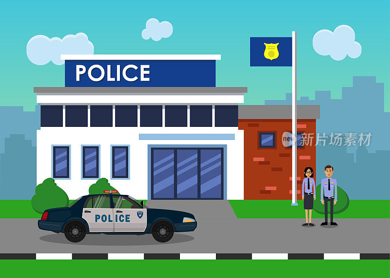 警车在警察局对面。