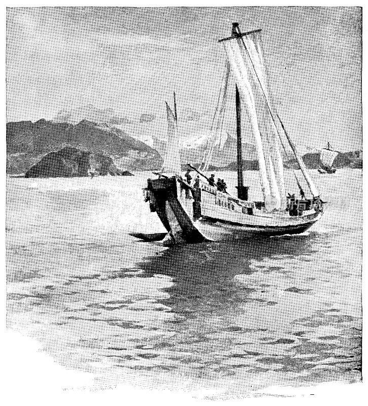 日本濑户内海上的船――19世纪明治时代
