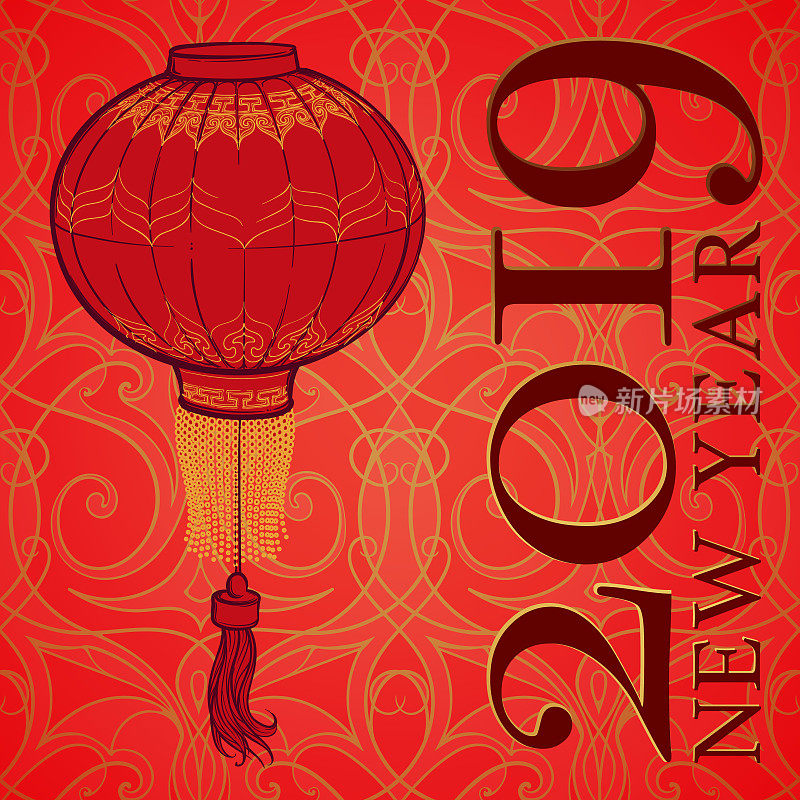 中国新年卡片和灯笼