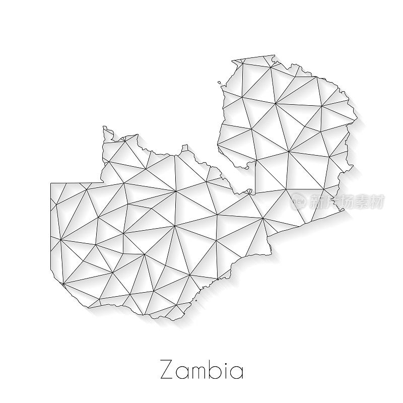 赞比亚地图连接-网络网格上的白色背景