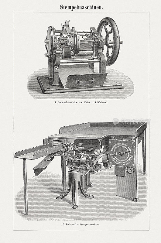 历史印邮戳机，木刻，1900年出版