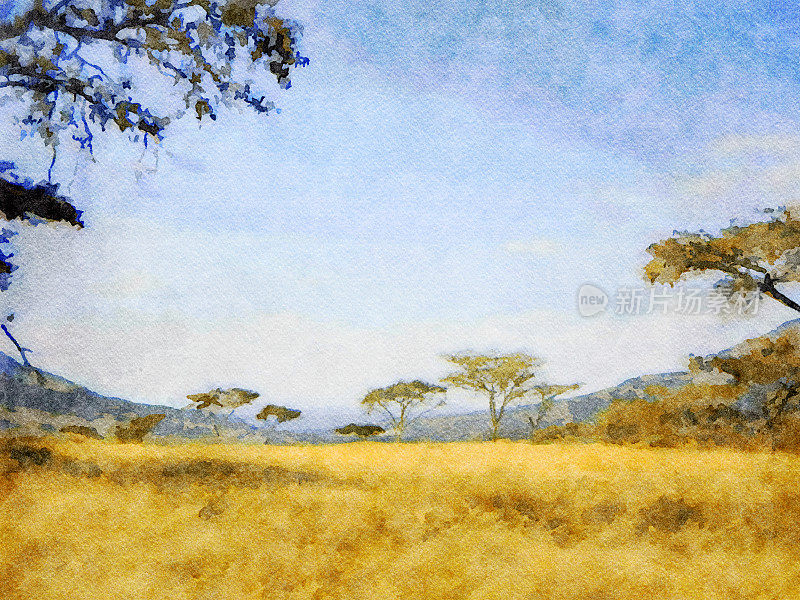 水彩画的一个非洲风景