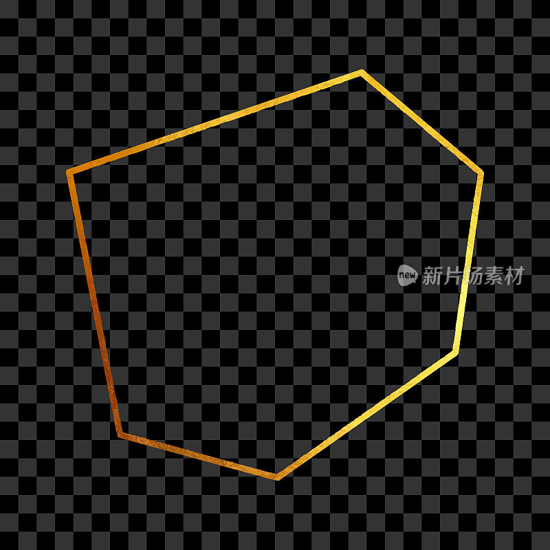 六边形金箔框架孤立的背景。几何金框邀请卡模板。黄金几何多面体，线条艺术。矢量金边界设计元素的生日，新年，圣诞卡，婚礼邀请。