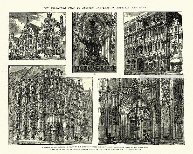 19世纪布鲁塞尔和根特的建筑草图